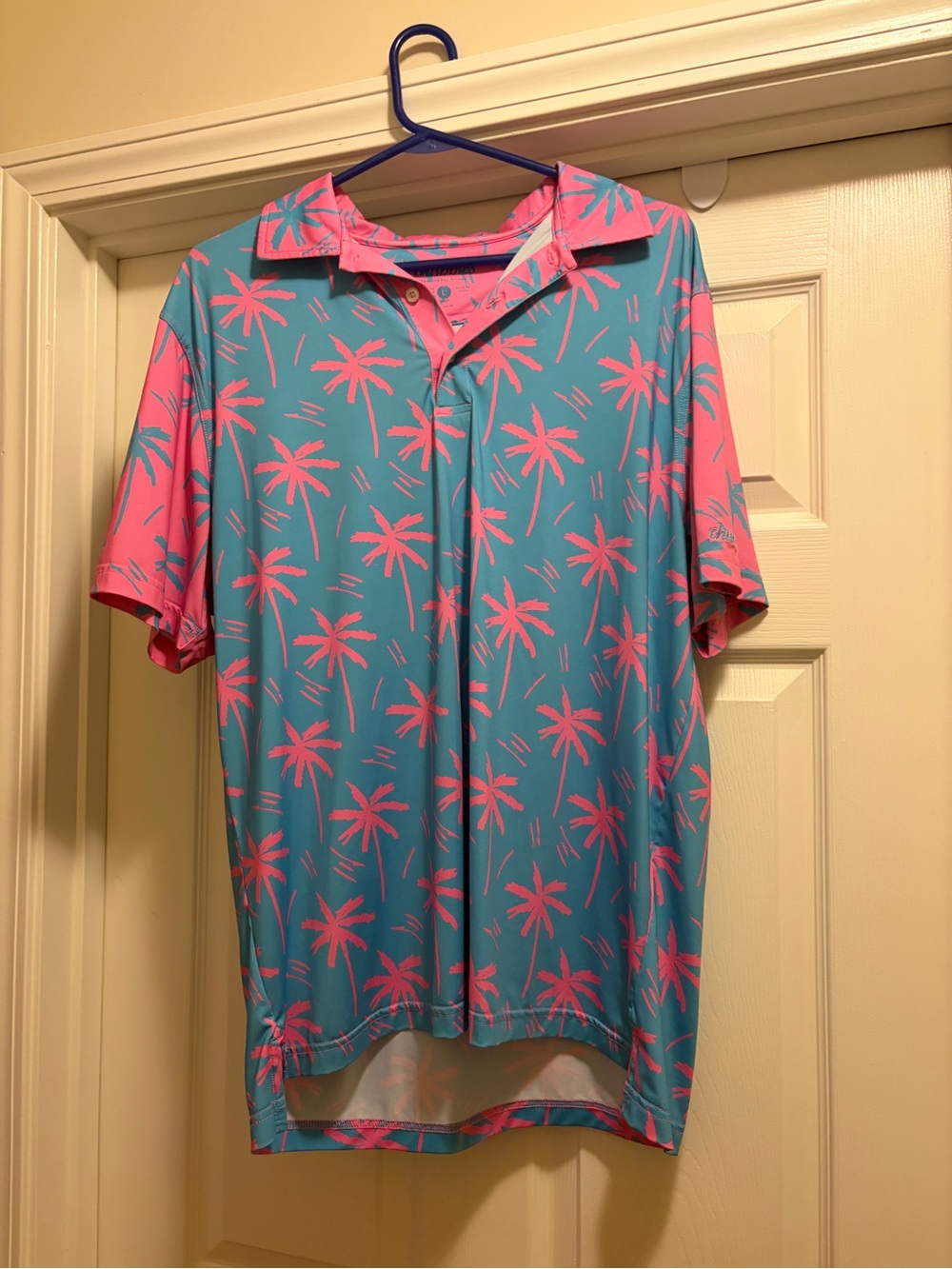 chubbies Teal Polo with Pink Palm Print